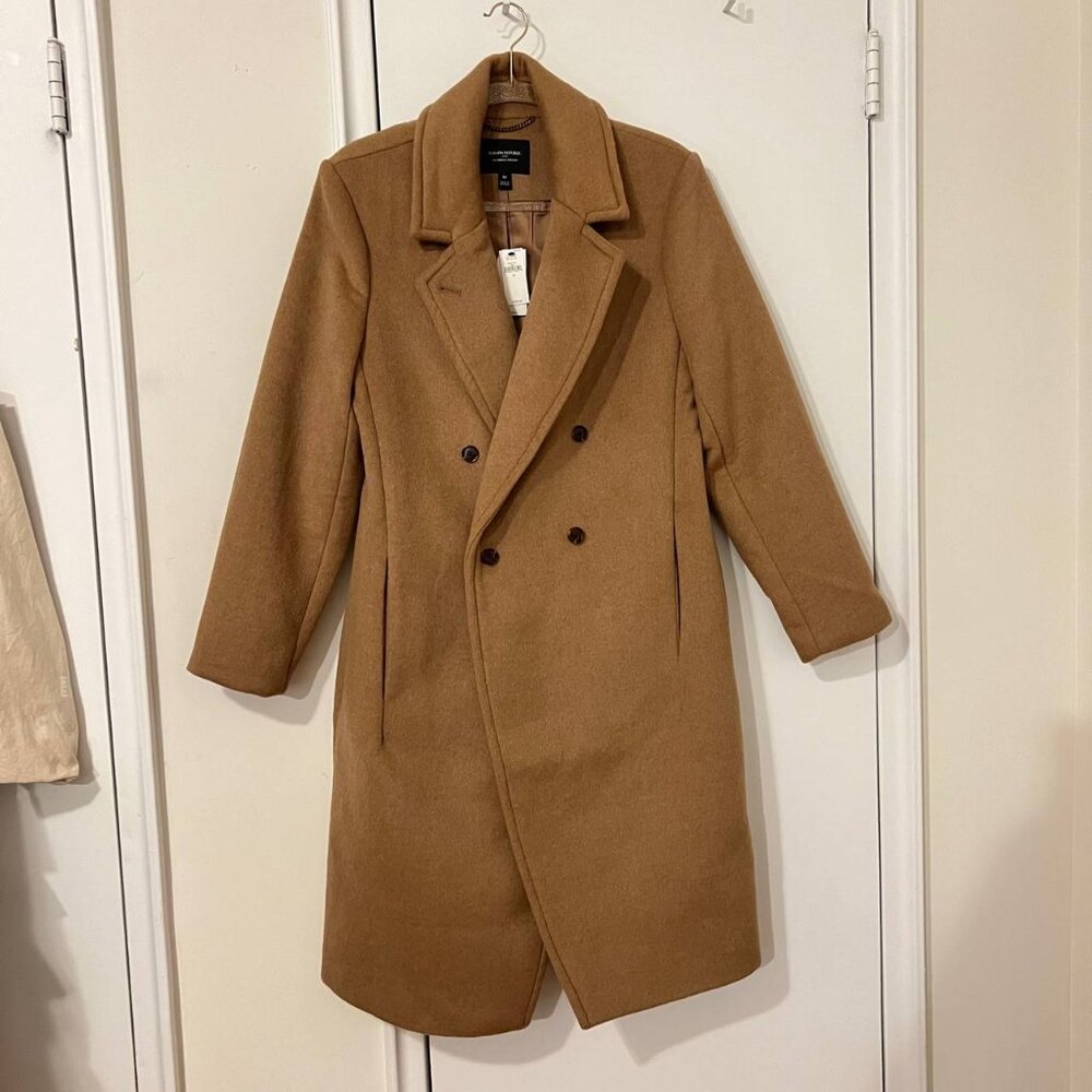 $280 NWT Banana Republic Wool Trench Coat Brown Classic Women's Long Coat MEDIUM